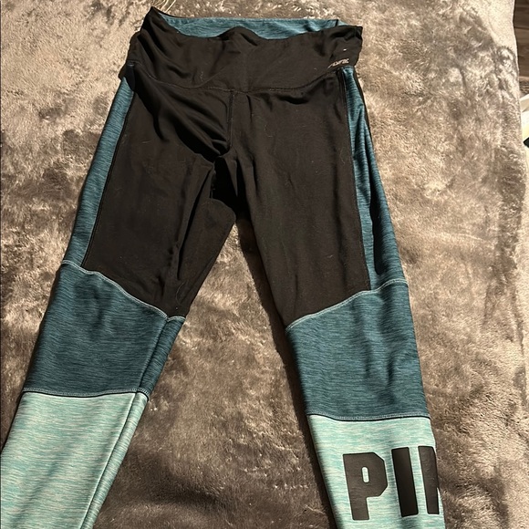 PINK Victoria's Secret Colorblock Leggings - Black and Teal - Picture 1 of 6